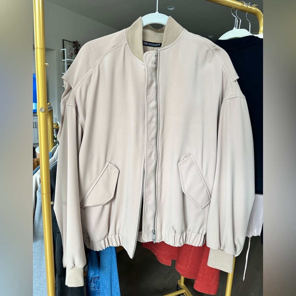 Zara Tan Oversized Bomber Jacket